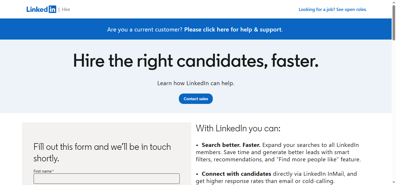 Linkedin recruiter homepage