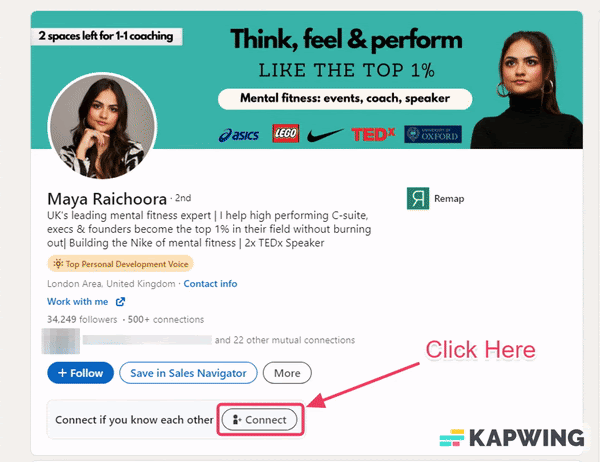 LinkedIn profile of Maya Raichoora with steps to connect with her