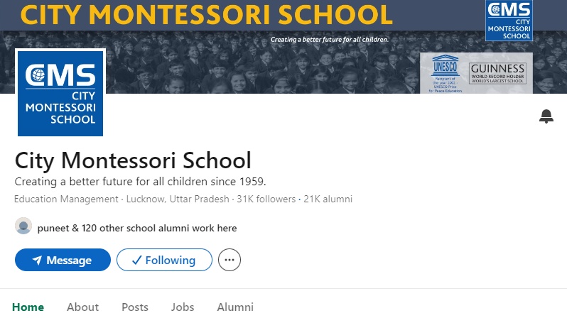 City Montessori School page on LinkedIn