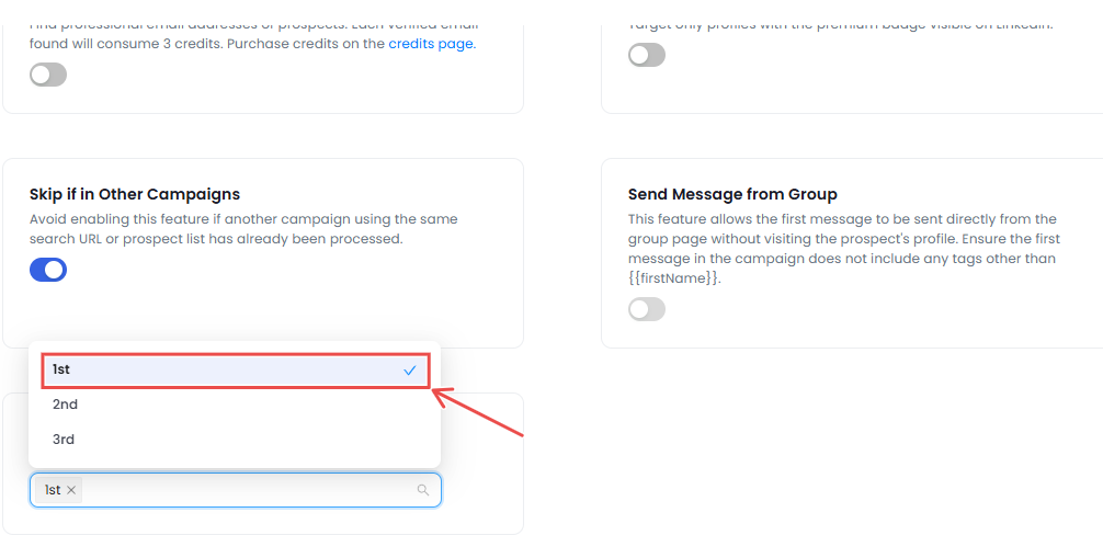 Configurations page SalesRobot select connection level
