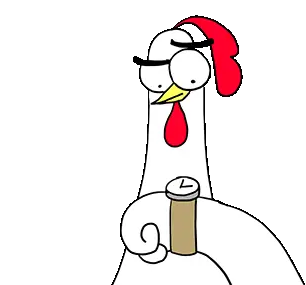 A cartoon illustration of a rooster holding a stopwatch