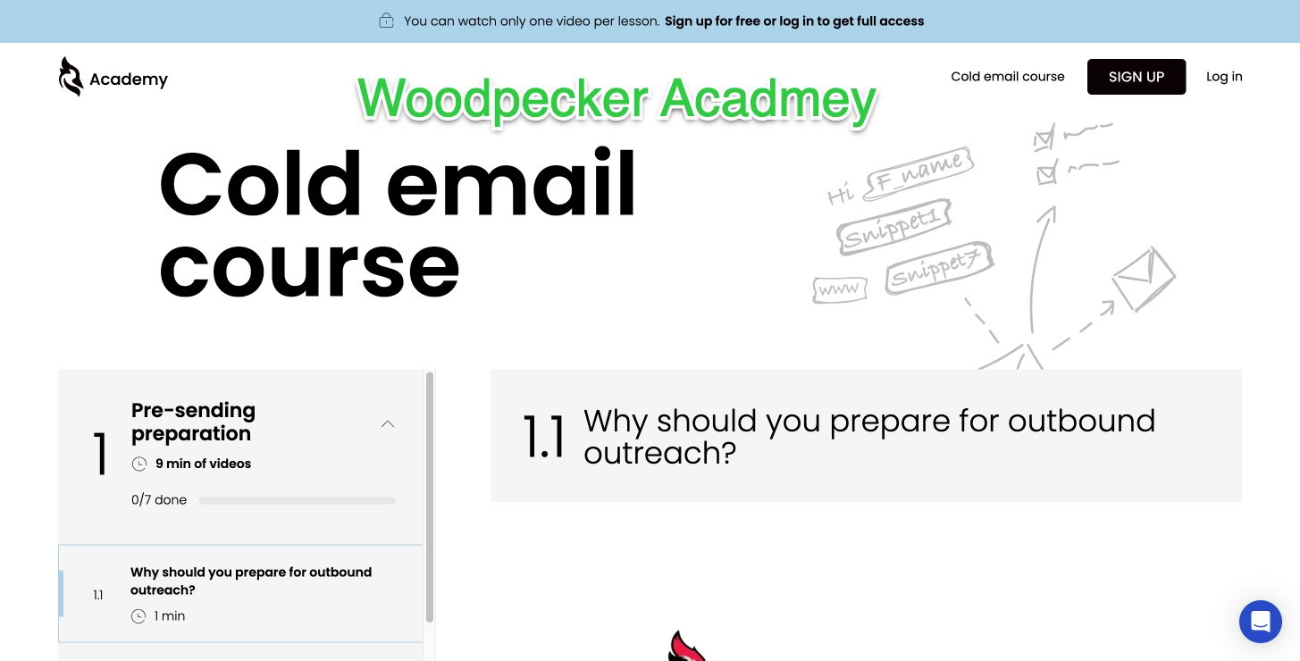 Woodpecker Academy cold email course landing page.