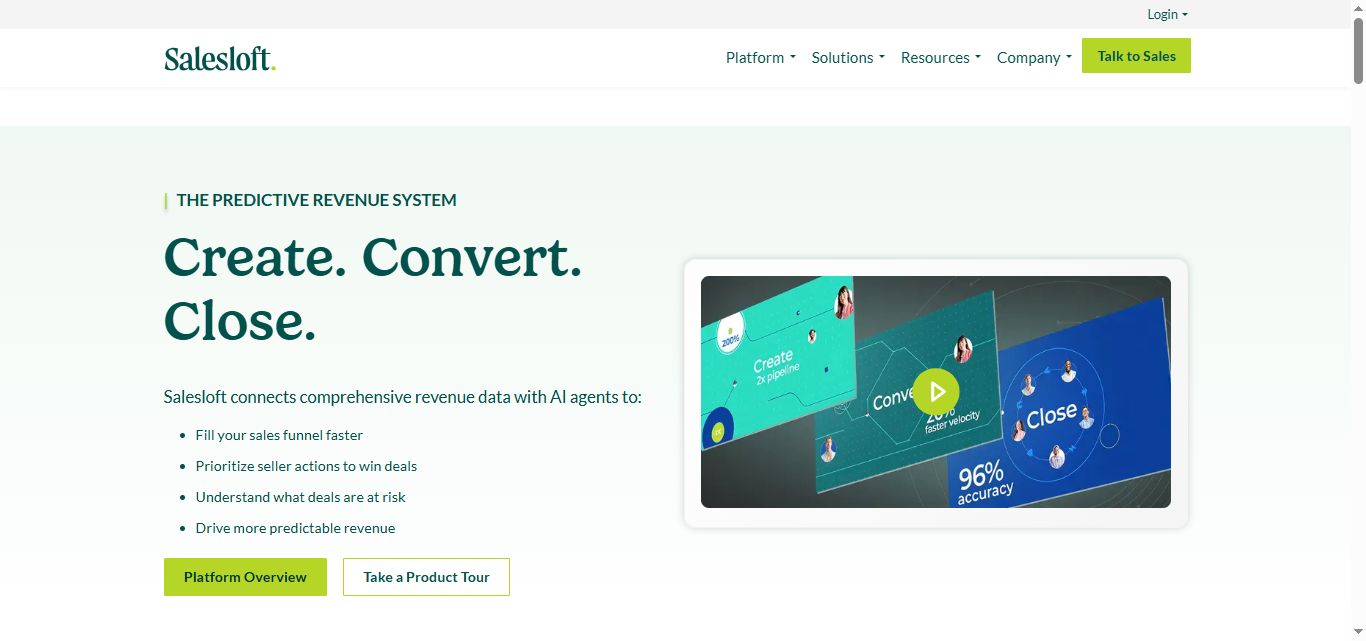 Salesloft homepage with proven sales workflows and AI insights.