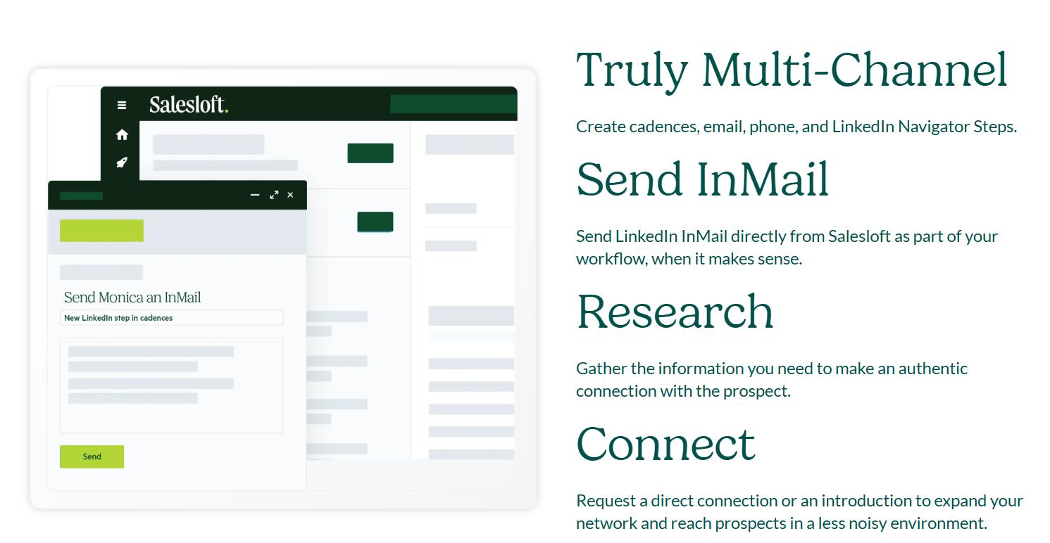Salesloft's multi-channel approach to sales cadences using email, phone, and LinkedIn.