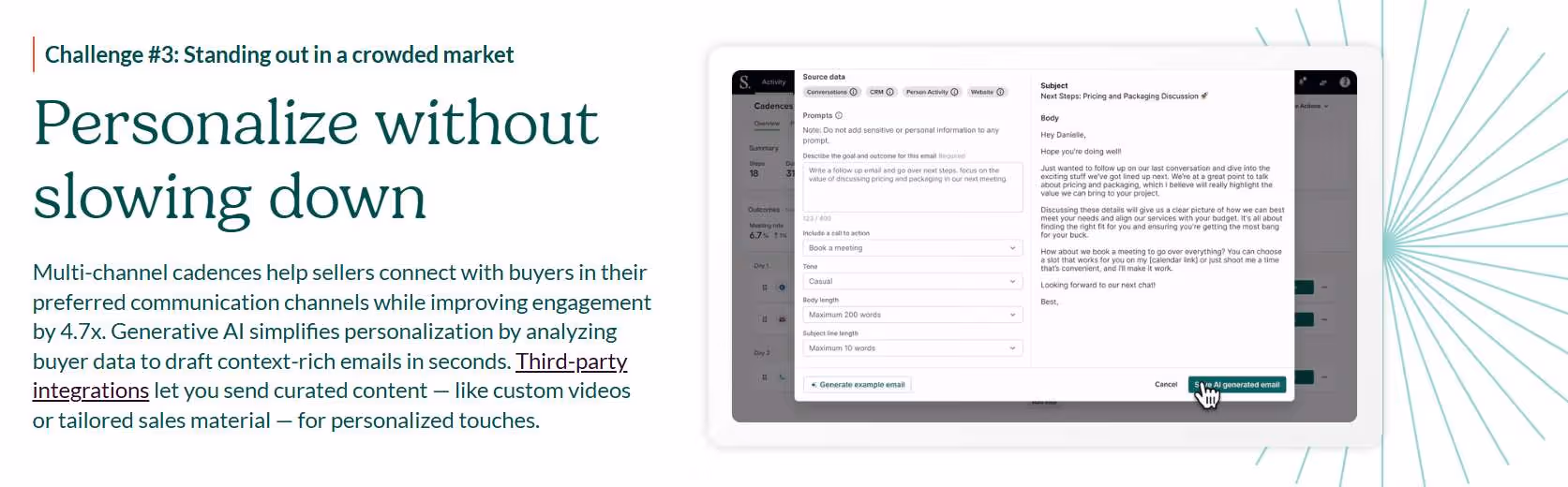 Salesloft personalized sales outreach using AI and third-party integrations.