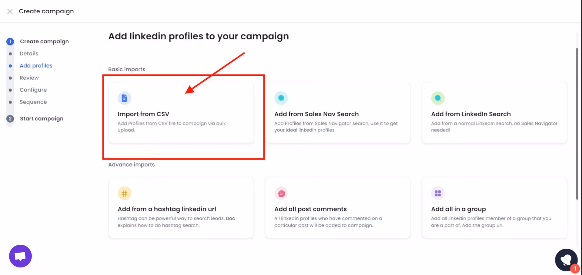 Button to export your LinkedIn prospect URL CSV.