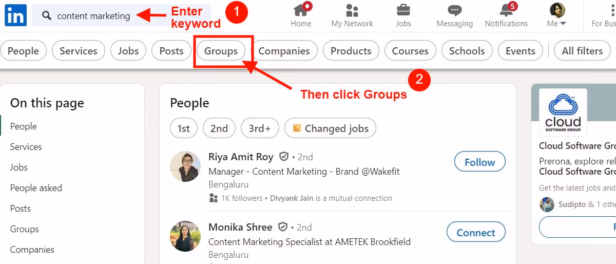 Searching for LinkedIn groups.