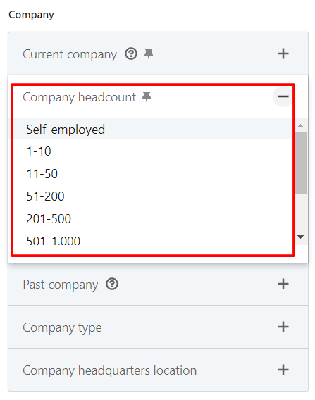 LinkedIn Sales Navigator Company filters
