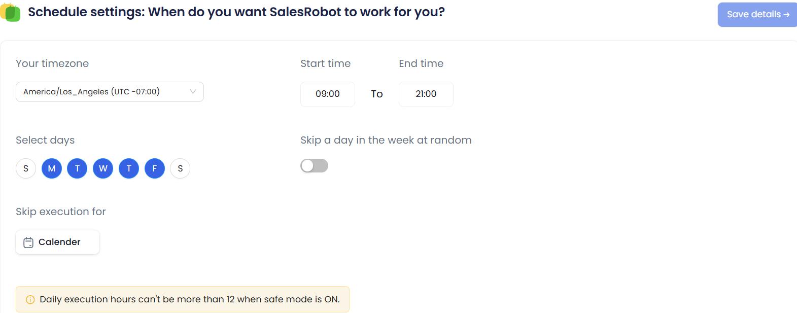 Smart Scheduling feature in SalesRobot