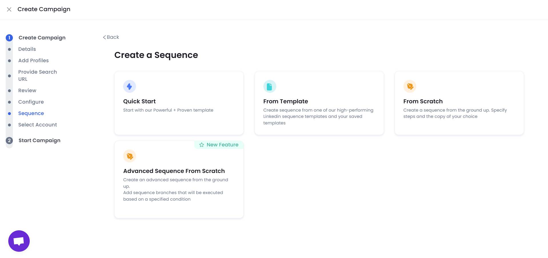 Image shows the "Create a Sequence" section of the SalesRobot platform