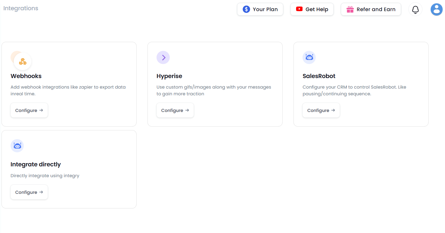 SalesRobot integrations configuration options.