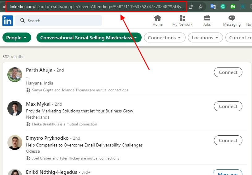 the LinkedIn event URL you need to copy to run your event campaings. 