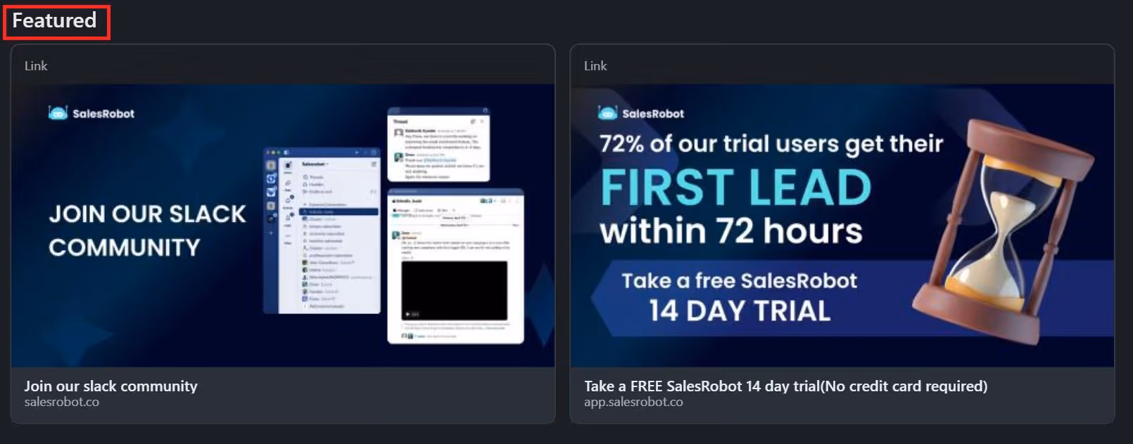 LinkedIn featured section showing links to calendly and templates.