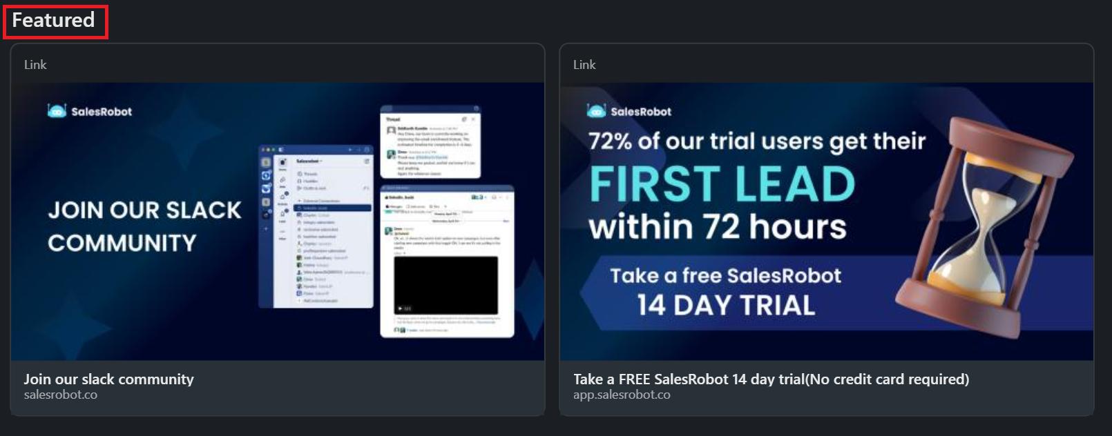 LinkedIn featured section showing links to calendly and templates.