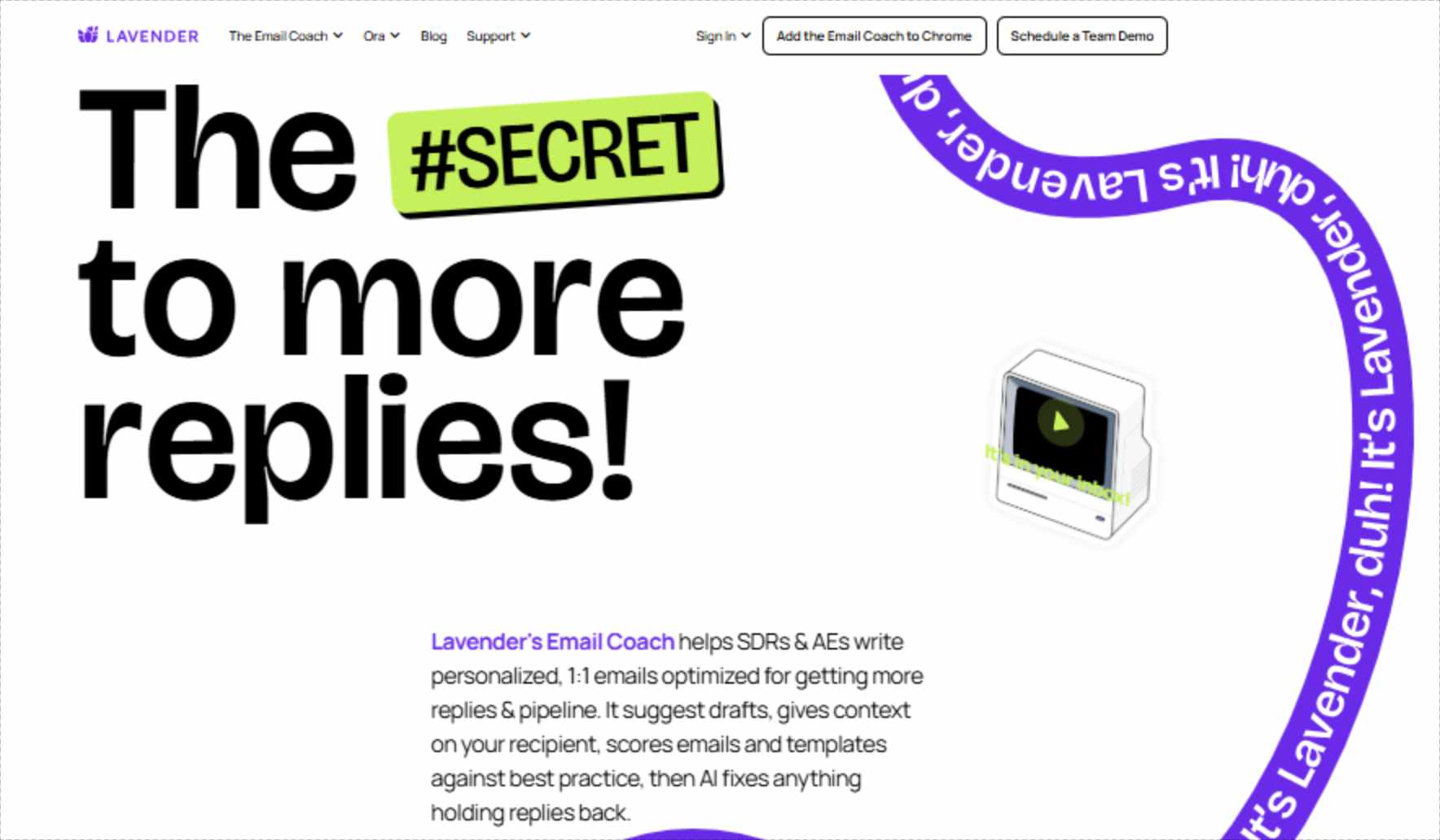 Website homepage with the headline "The #SECRET to more replies!"