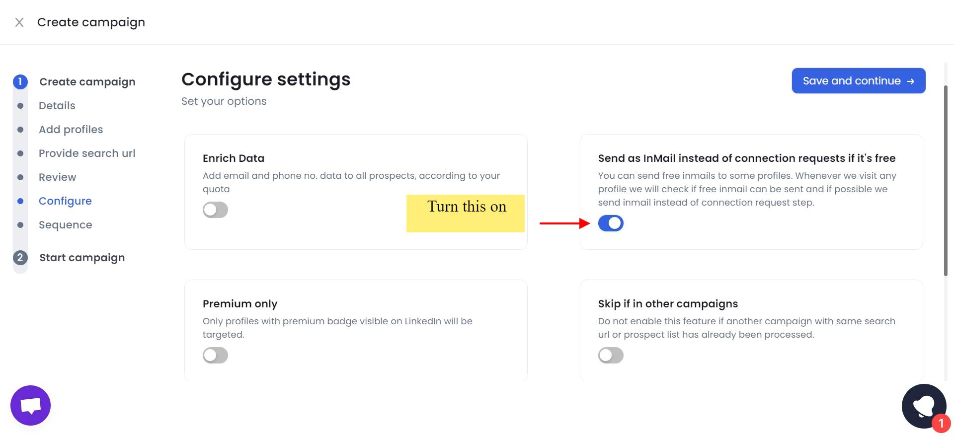 Toggle feature to send as InMail.