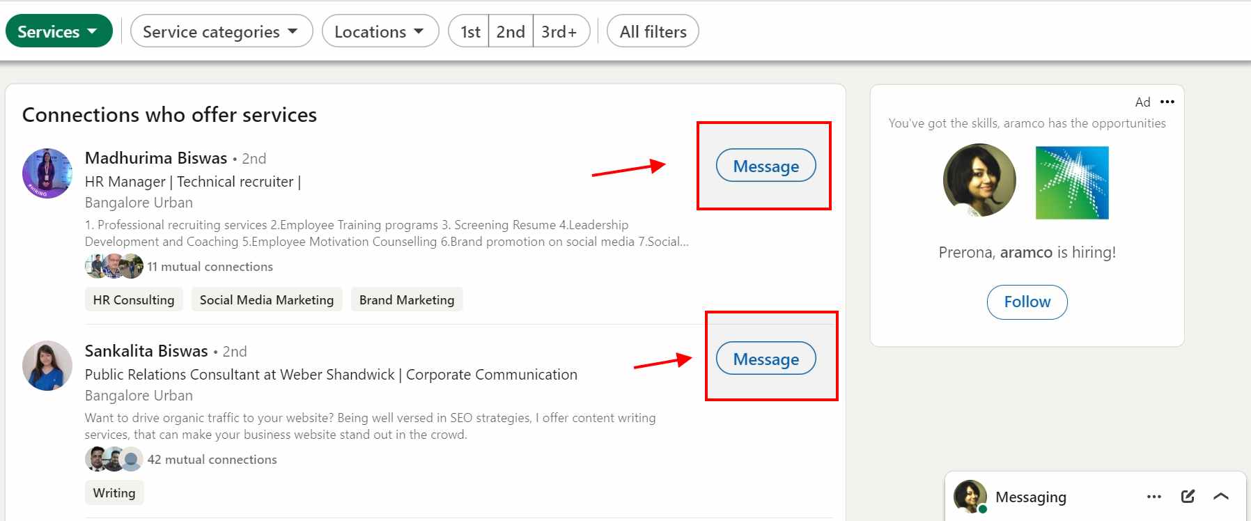 Option to messages targeted people.