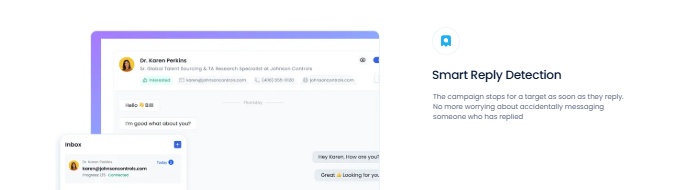 Salesrobot chat interface demonstrating smart reply detection.