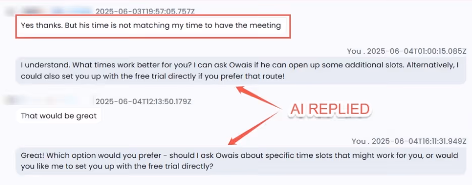 A sequence of automated LinkedIn messages.