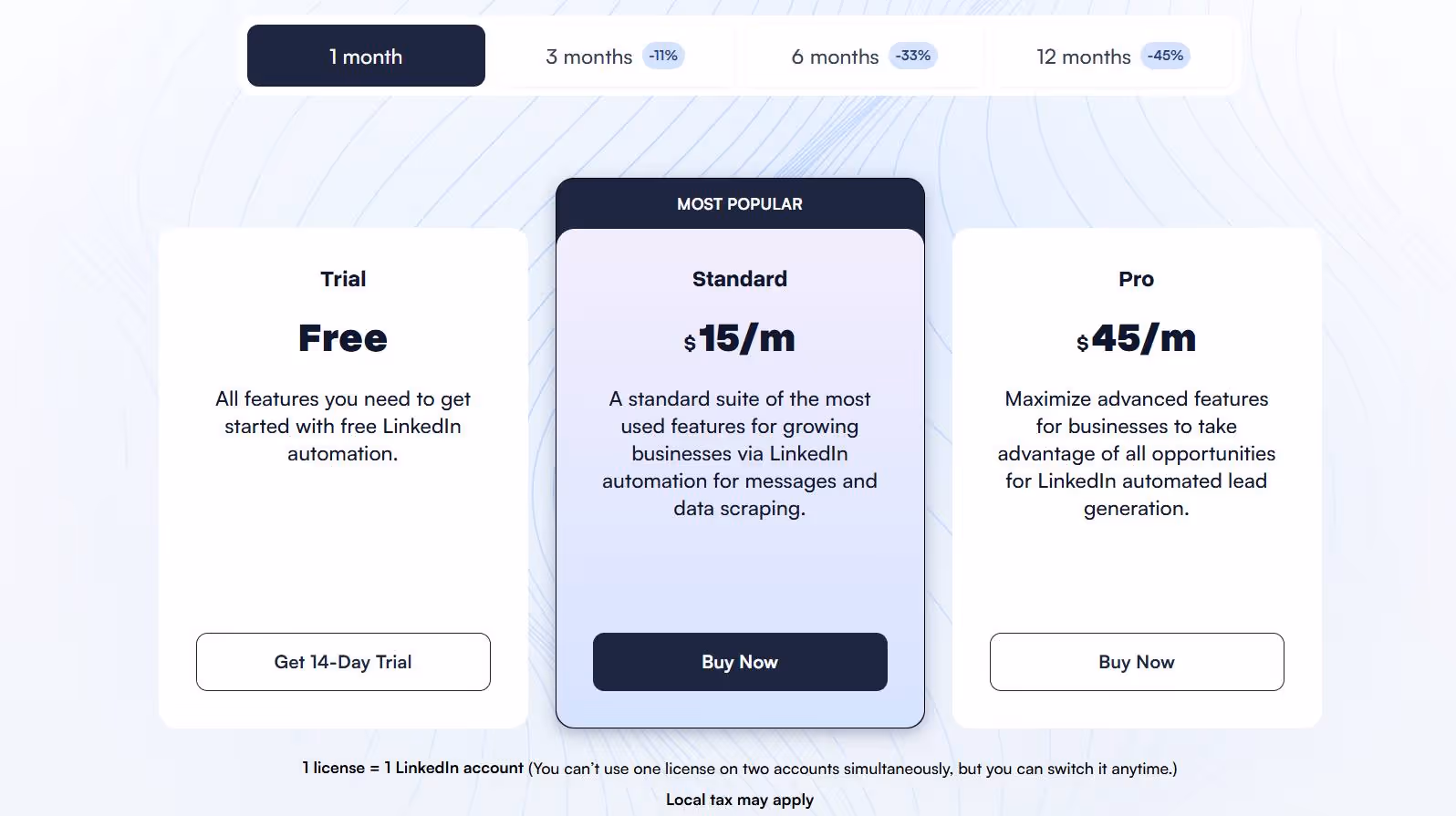 Linked Helper pricing page