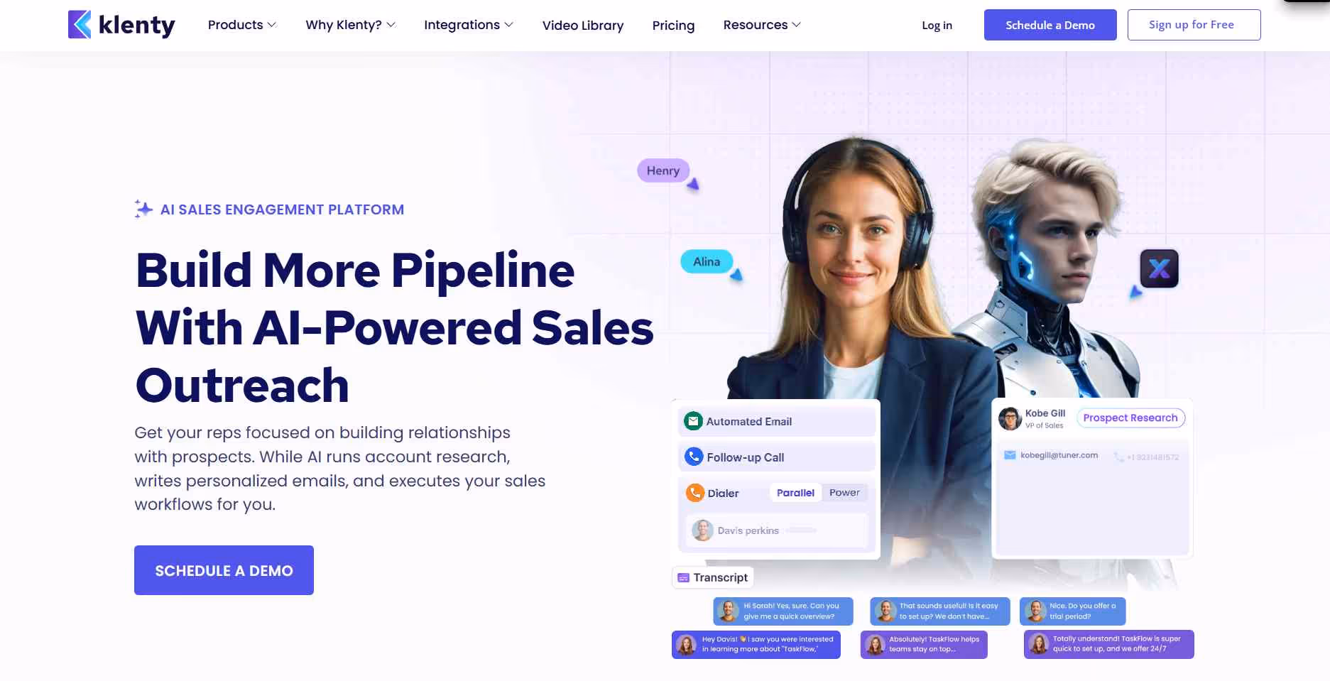 Klenty's AI sales engagement platform homepage.