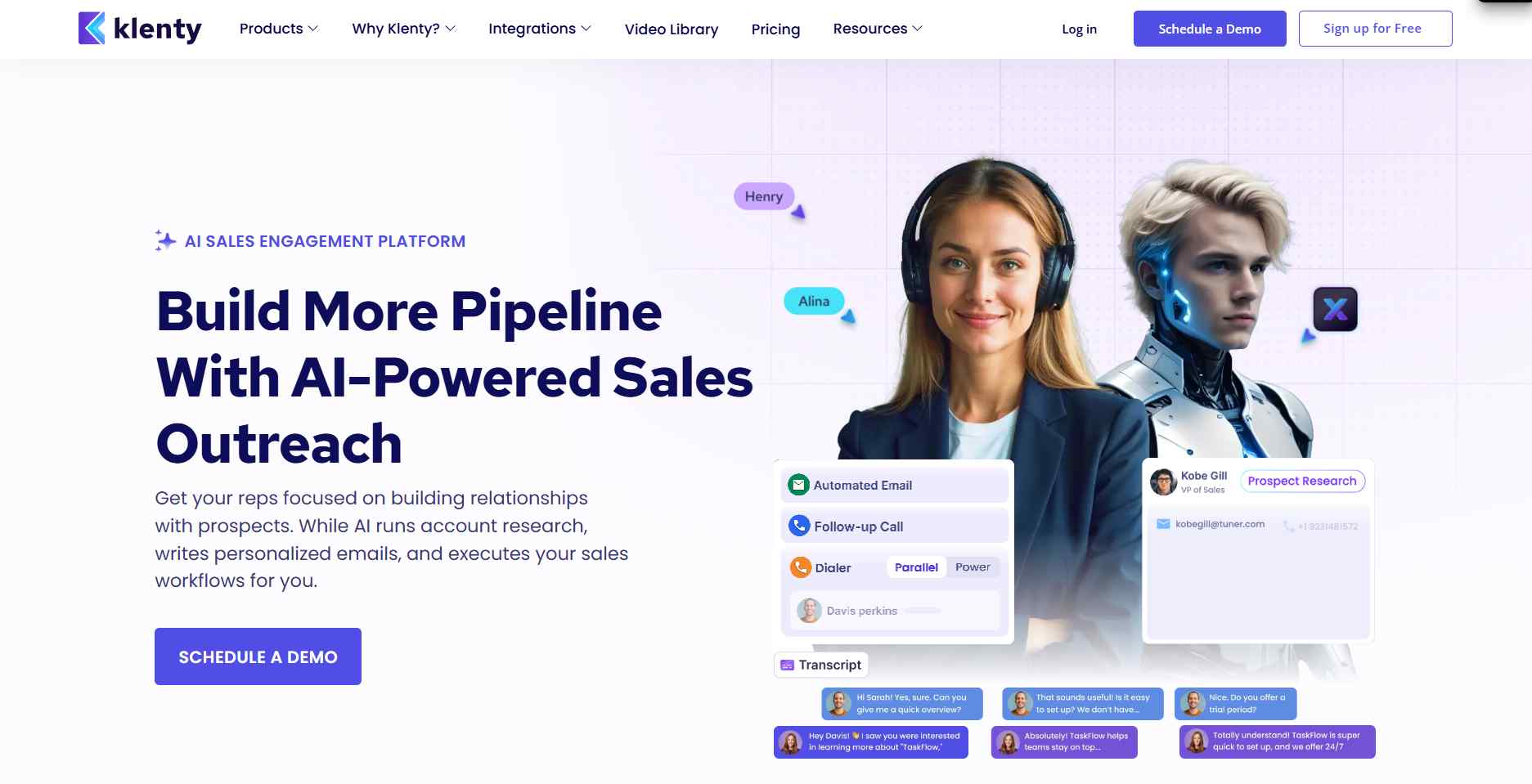 Klenty's AI sales engagement platform homepage.