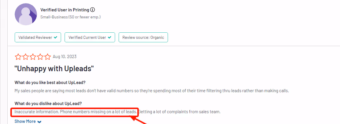 Review highlighting Uplead's inaccurate data