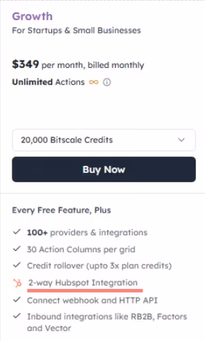 Close-up of the Booster plan details, highlighting "Salesforce integration".