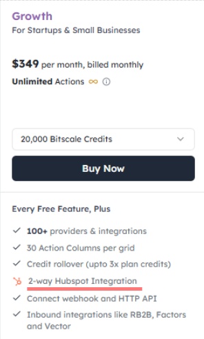 Close-up of the Booster plan details, highlighting "Salesforce integration".