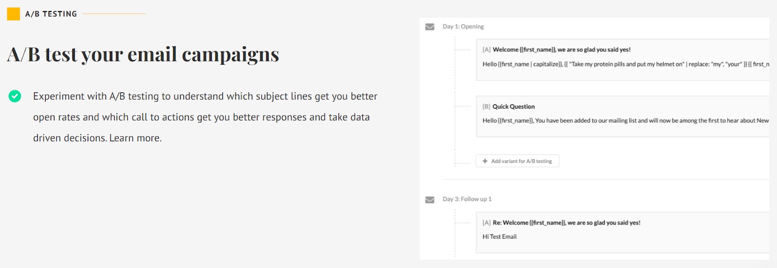 Smartreach A/B test campaigns