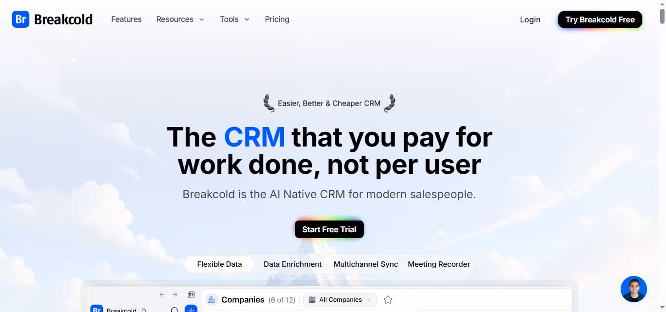 Breakcold CRM homepage
