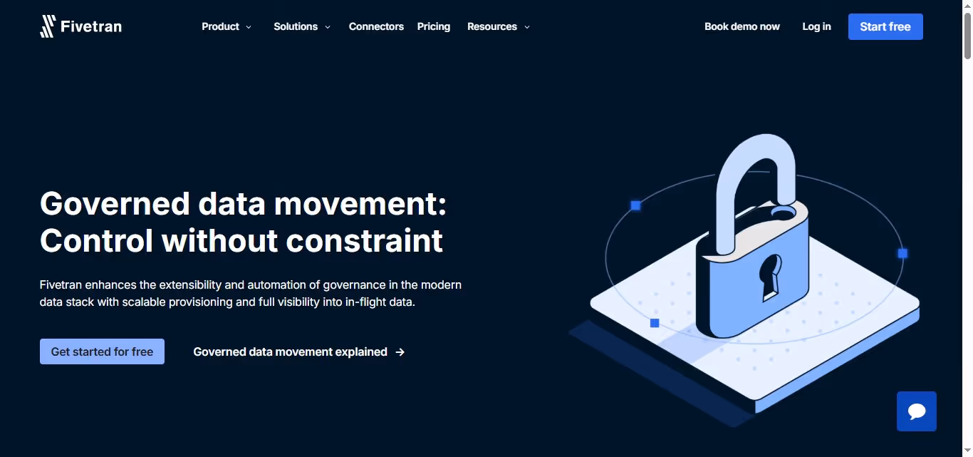 Fivetran's governed data movement solution with a lock.