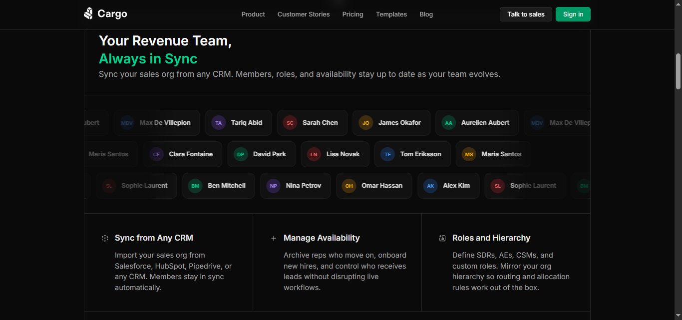 Interface displaying a synchronized sales team from any CRM.