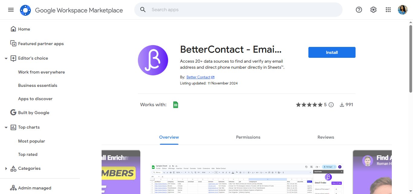 BetterContact app on Google Workspace Marketplace