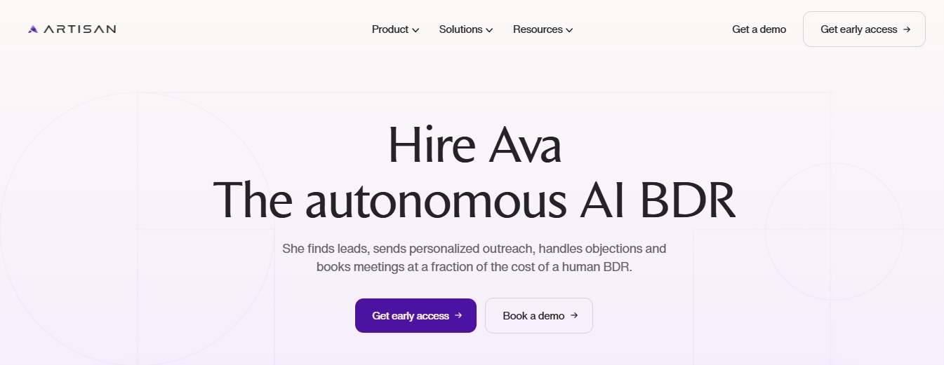 Artisan logo and tagline: Hire Ava, The autonomous AI BDR.