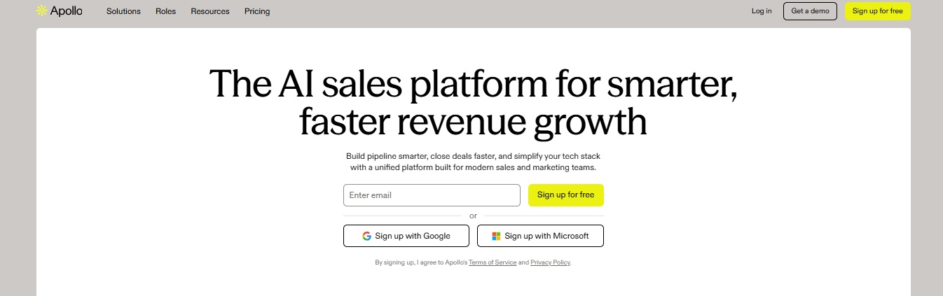 Apollo logo and tagline: The AI sales platform for smarter, faster revenue growth.