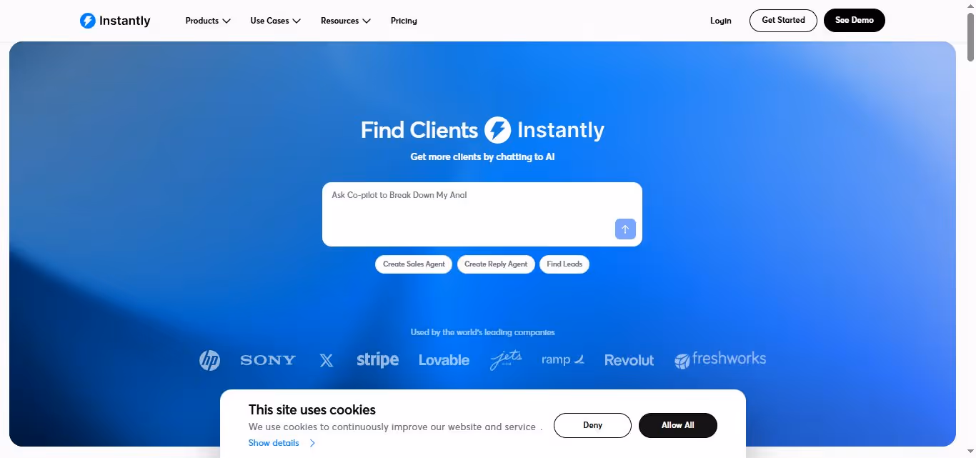 Instantly homepage