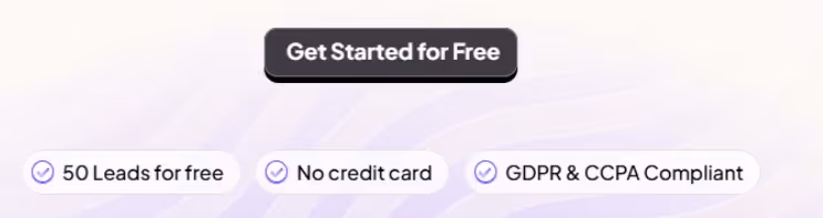 Call to action button Get Started for Free with accompanying feature icons.