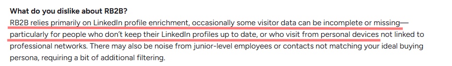 Text discussing the limitations of RB2B.