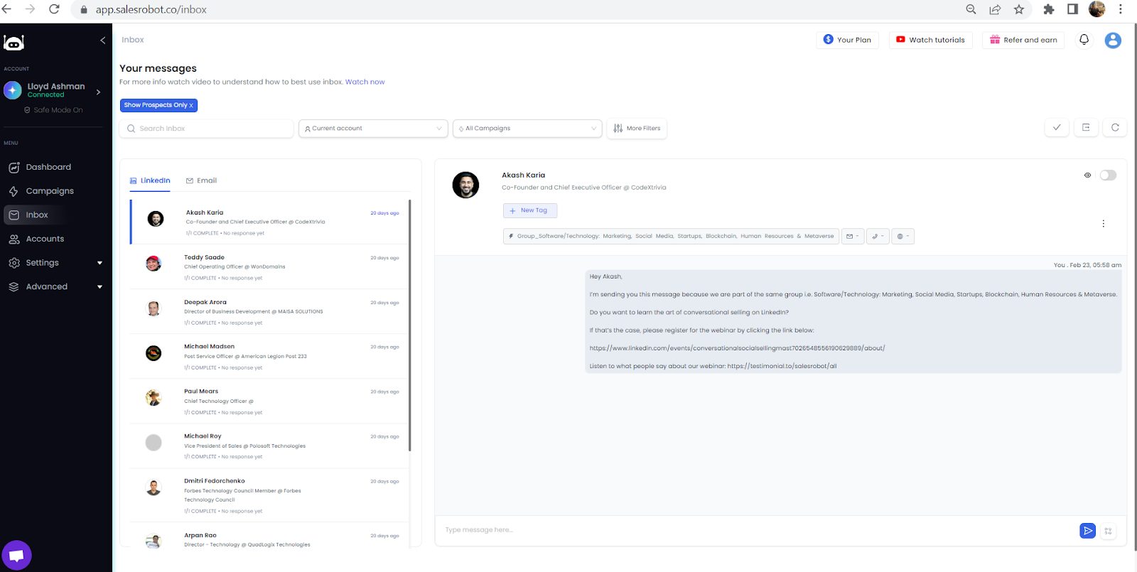 Inbox management in SalesRobot