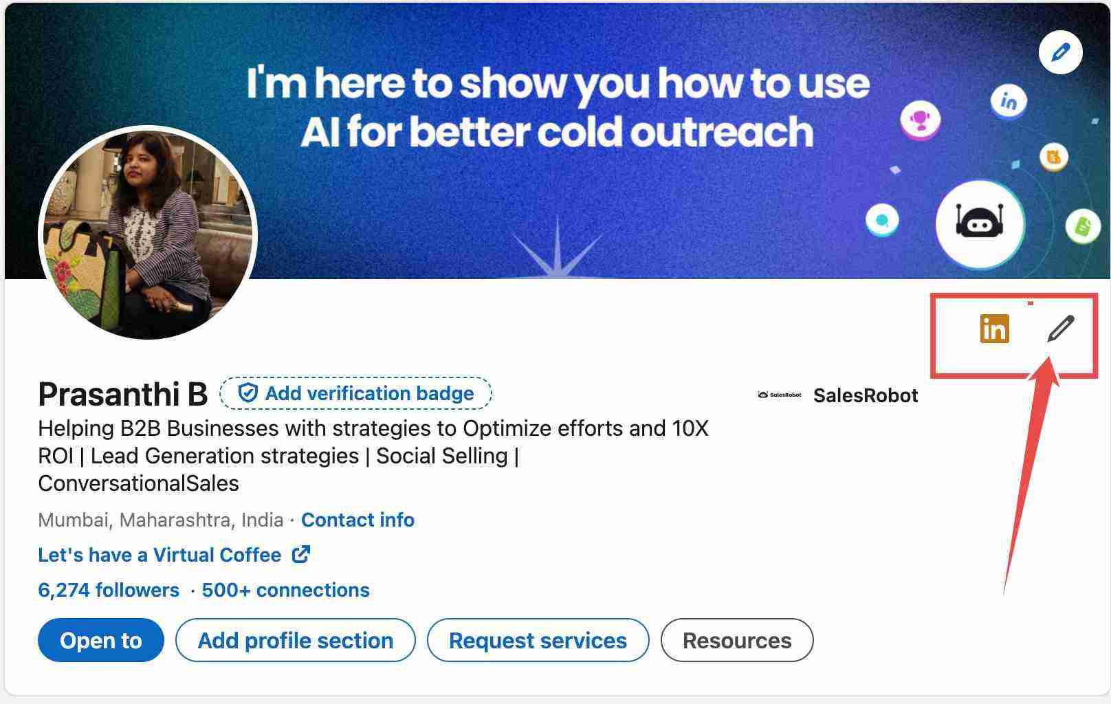 Edit profile option on LinkedIn profile