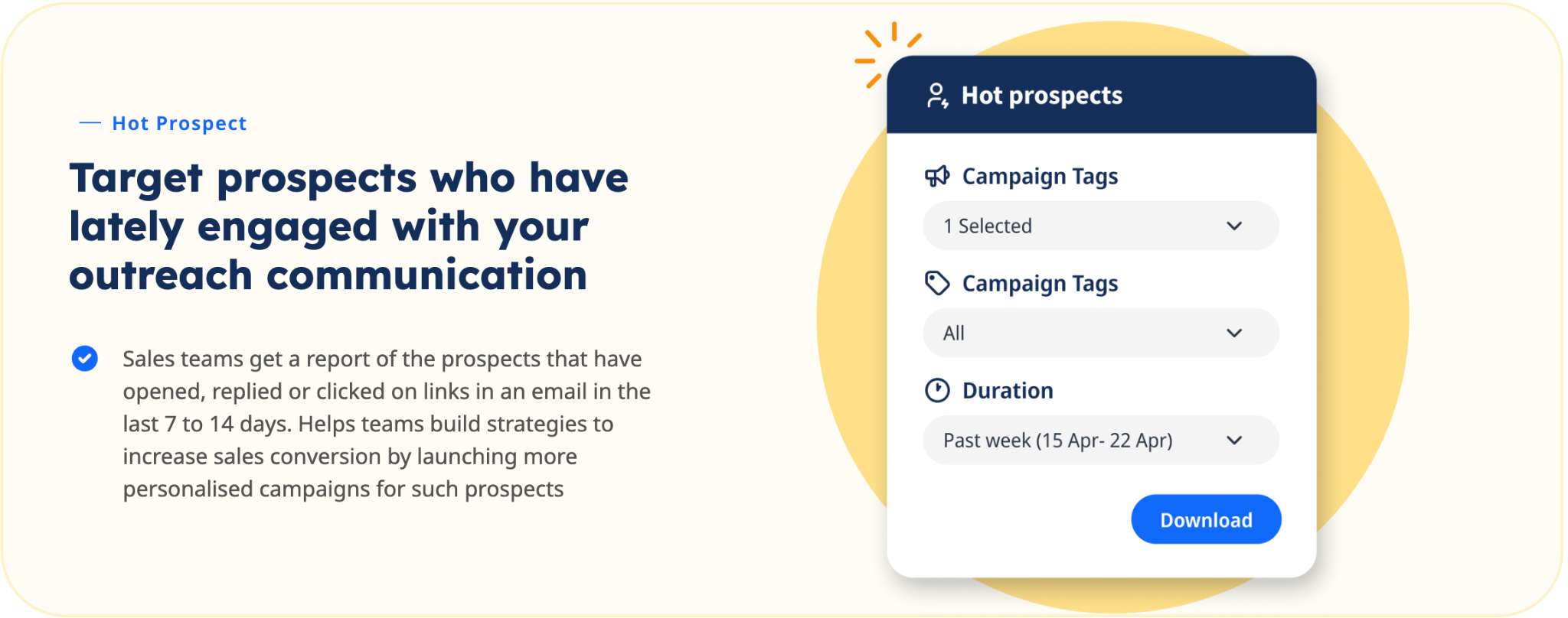 Screenshot of hot prospect targeting feature, showing campaign tags and duration settings.