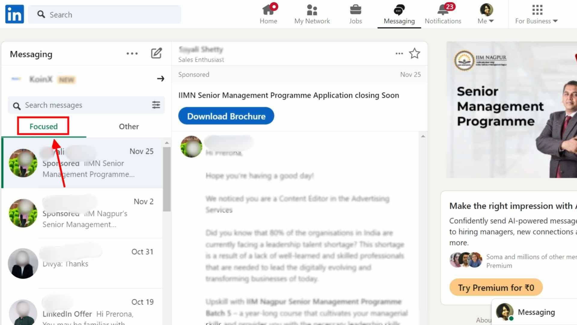 LinkedIn "focused" inbox.