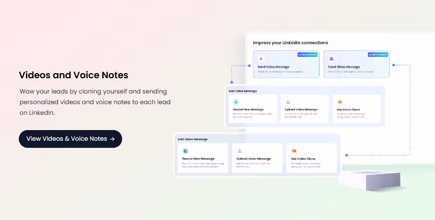 Screenshot of SalesRobot video and voice note features