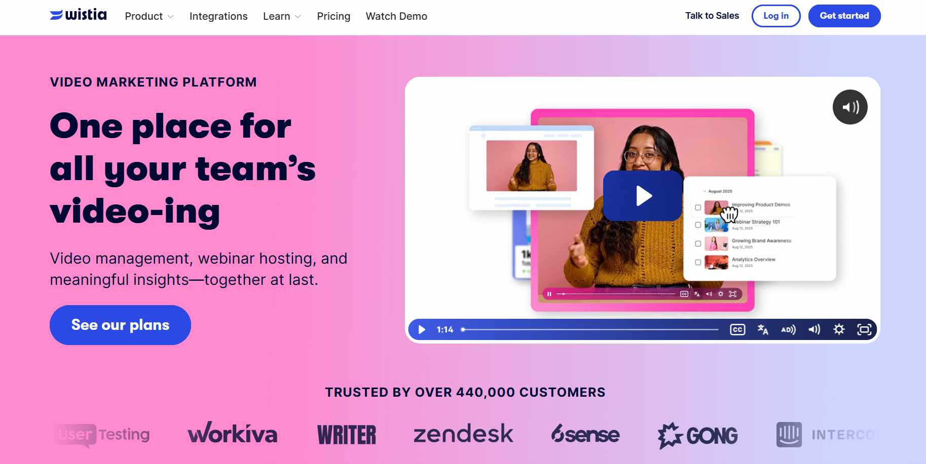 Wistia video marketing platform homepage.