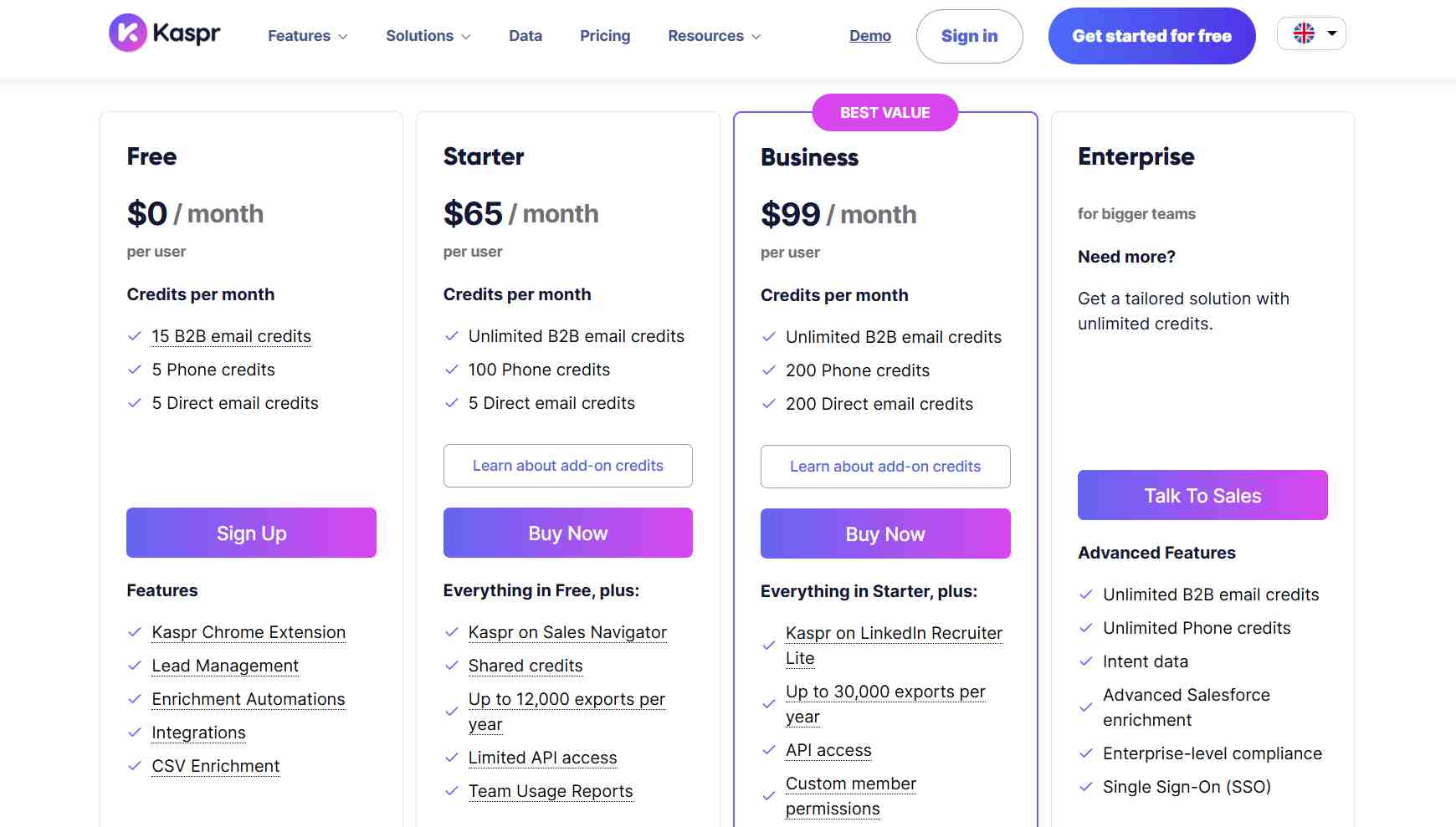 Kaspr pricing plans