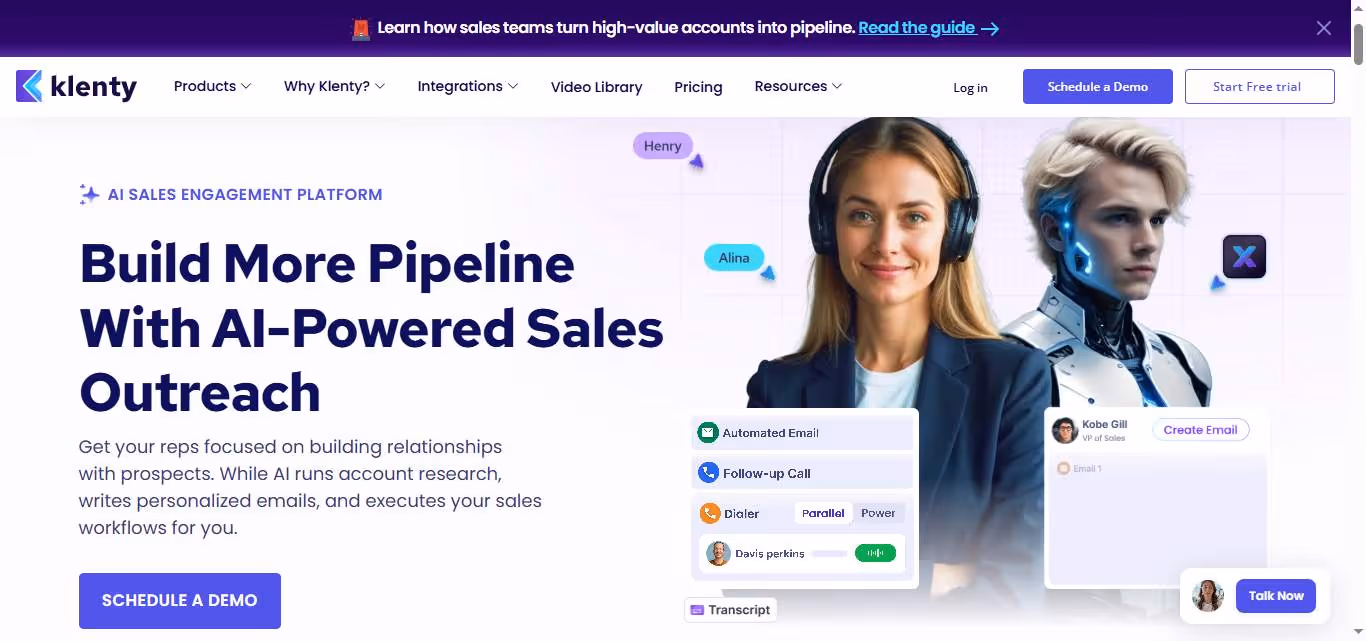 Klenty AI sales engagement platform homepage.