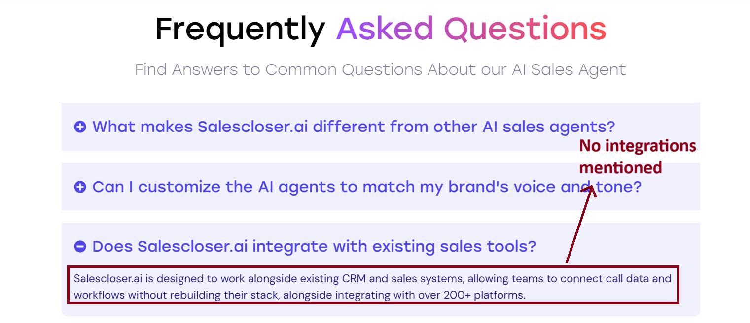 SalesCloser's Integrations are unclear