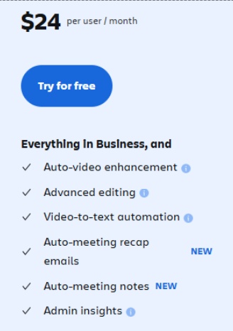 Pricing plans with features and costs.