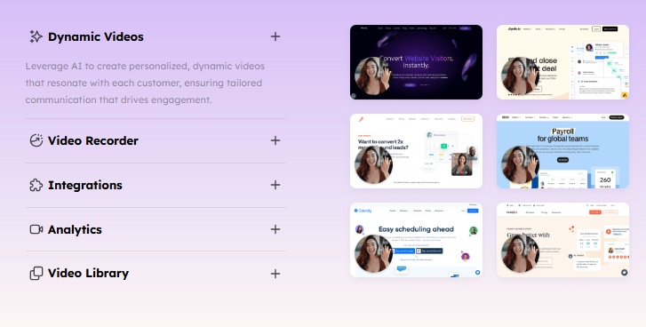 A section on "Dynamic Videos" with various website interface examples.